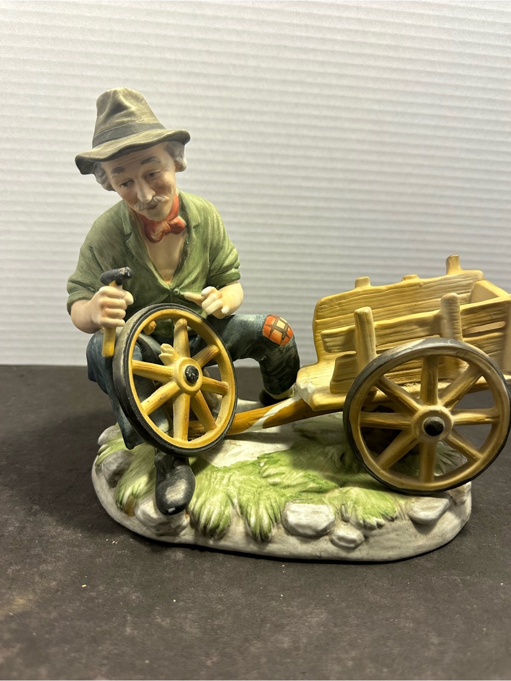 Hand-Painted Wheelwright Figurine in Green and Yellow by